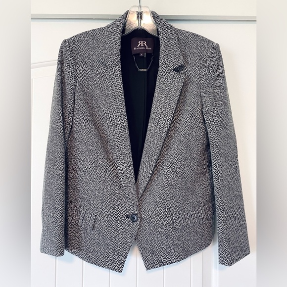 NEW Rachel Roy 6 S Hip Length Jacket Herringbone Print Blazer Black White Staple - Picture 1 of 14
